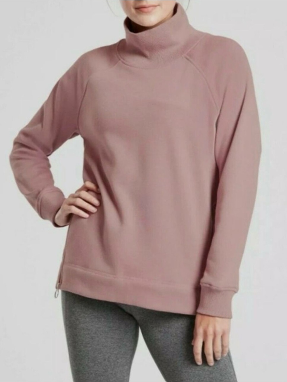 Athleta Cozy Karma Side Zip Funnel Neck Pullover Dogwood Mauve Size XS